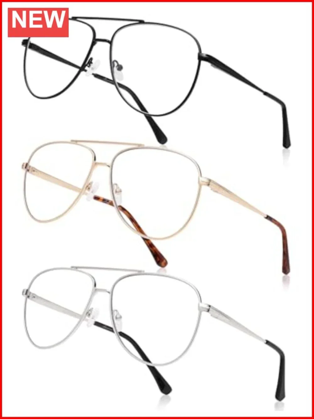 Aviator Reading Glasses Blue Light Blocking Metal Frame Spring Hinge 3 Pack